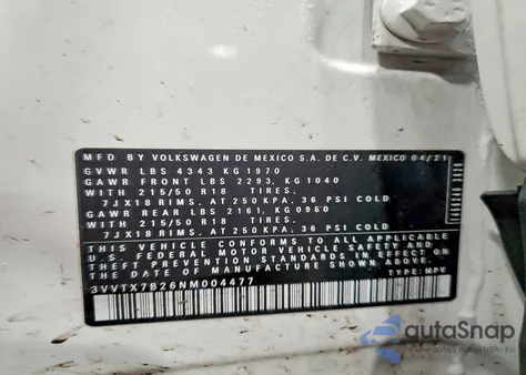 2022 Volkswagen Taos Se from USA, damaged, VIN 3VVTX7B26NM004477